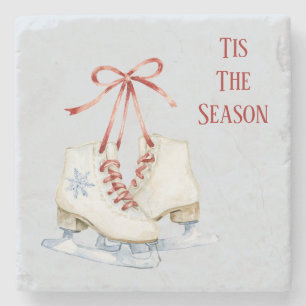 Posavasos De Piedra Patines de hielo de copo de nieve azul Navidad