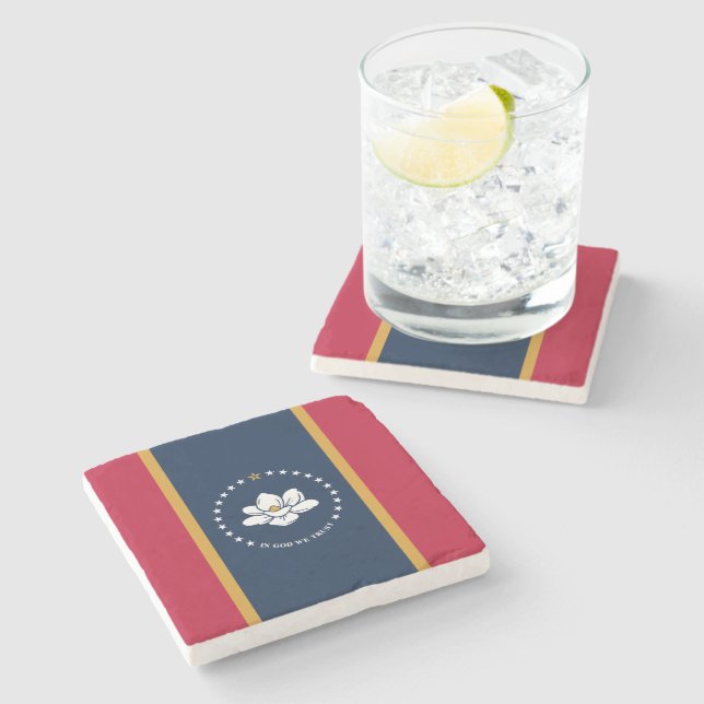 Posavasos De Piedra Patriotic stone coaster with Flag of Mississippi (Lateral)