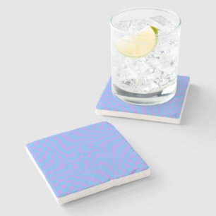 Posavasos De Piedra Patrón a cuadros de color azul pálido y lavanda