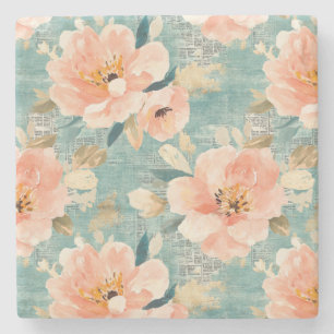 Posavasos De Piedra Patrón abstrato de color de agua vintage floral (1