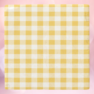 Posavasos De Piedra Patrón amarillo y blanco de Gingham Plaid