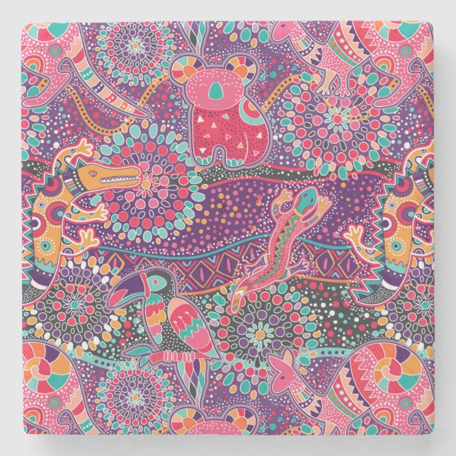 Posavasos De Piedra Patrón animal de estilo étnico (Anverso)