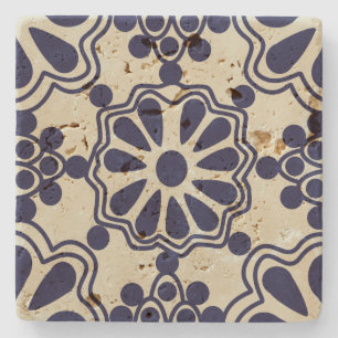 Posavasos De Piedra Patrón Antiguo Azul Blanco Azul Blanco Sudoeste