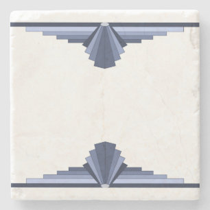 Posavasos De Piedra Patrón Art Deco en azul gris
