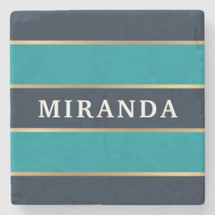 Posavasos De Piedra Patrón audaz de la banda dorada azul de la marina