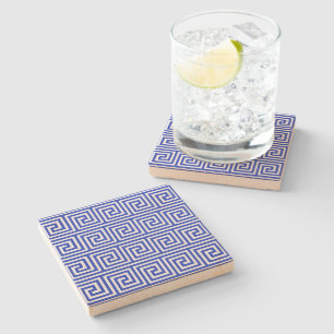 Posavasos De Piedra Patrón azul de las cuadradas de la clave del meand