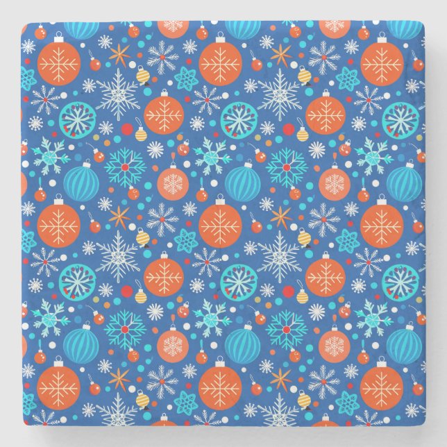 Posavasos De Piedra Patrón azul de Navidad (Anverso)