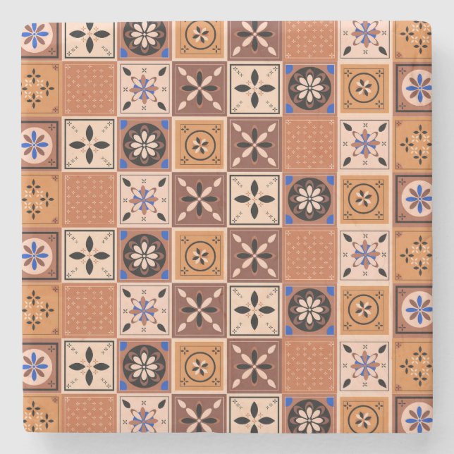 Posavasos De Piedra Patrón azulejo de color arena (Anverso)