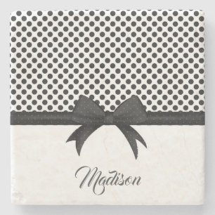 Posavasos De Piedra Patrón Black Bow and Dots