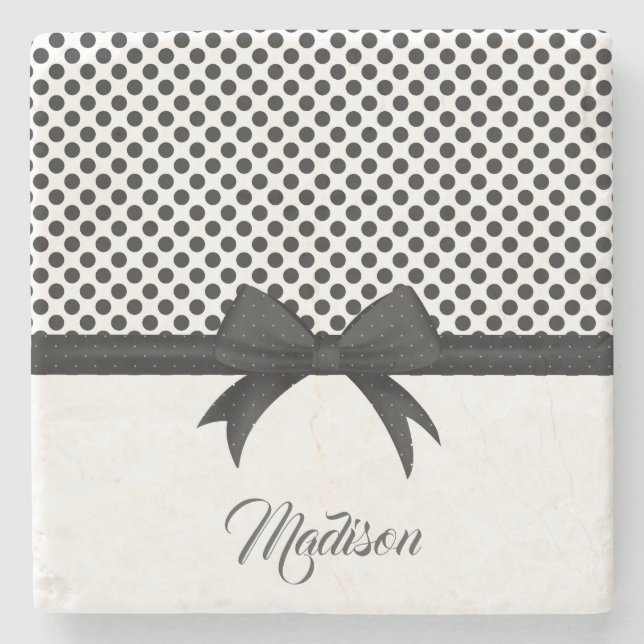 Posavasos De Piedra Patrón Black Bow and Dots (Anverso)