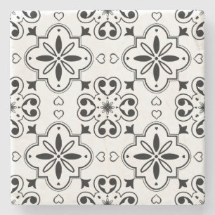 Posavasos De Piedra Patrón blanco negro portugués mediterráneo moderno