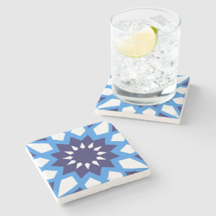 Posavasos De Piedra Patrón Blanco Y Azul Marroquí