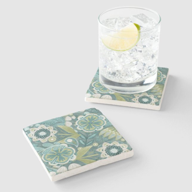 Posavasos De Piedra Patrón botánico boho floral (Lateral)