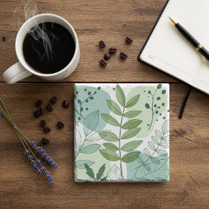 Posavasos De Piedra Patrón Botánico de Hoja Verde Sage Moderno