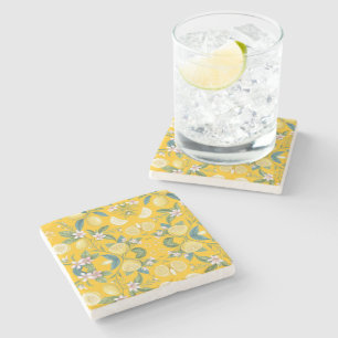 Posavasos De Piedra Patrón Botánico Floral de Limón Fresco