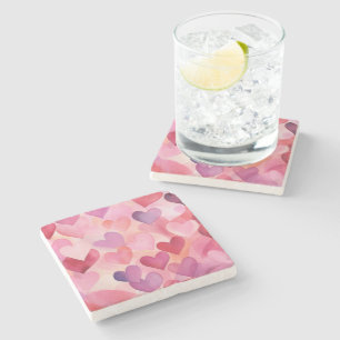 Posavasos De Piedra Patrón cardíaco acuarela moderno rosa contemporáne