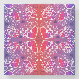 Posavasos De Piedra Patrón cardíaco romántico púrpura y rojo