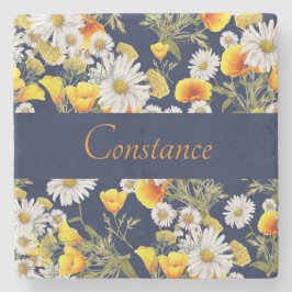 Posavasos De Piedra Patrón Chamomile y Poppies Personalizado