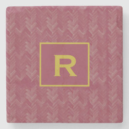 Posavasos De Piedra Patrón Chevron Herringbone Inicial Rojo Lujoso
