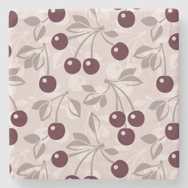 Posavasos De Piedra Patrón con cerezas 2 (Anverso)