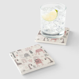 Posavasos De Piedra patrón con elefantes y jirafas lindas caf gigante