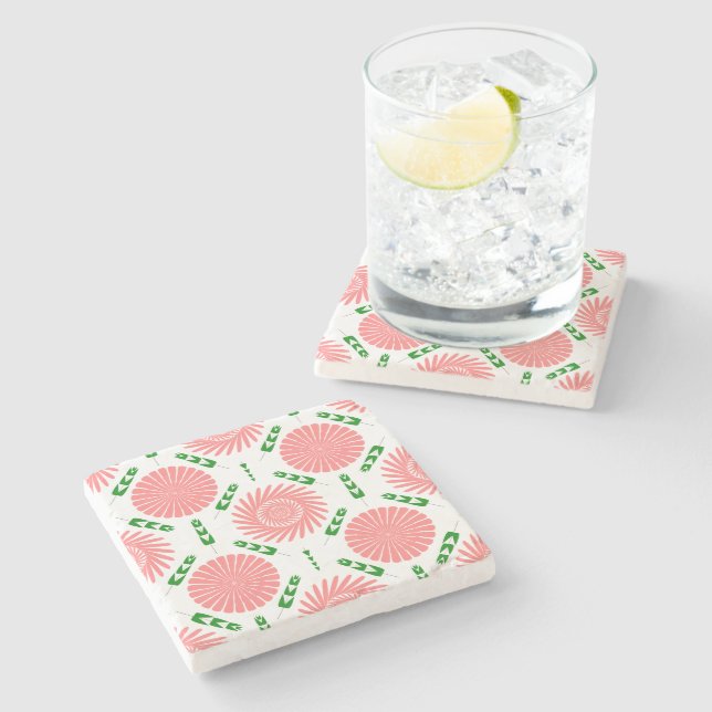 Posavasos De Piedra patrón con flores rosas (Lateral)