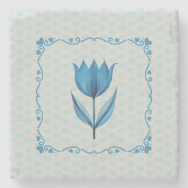 Posavasos De Piedra Patrón con un Tulipán Azul