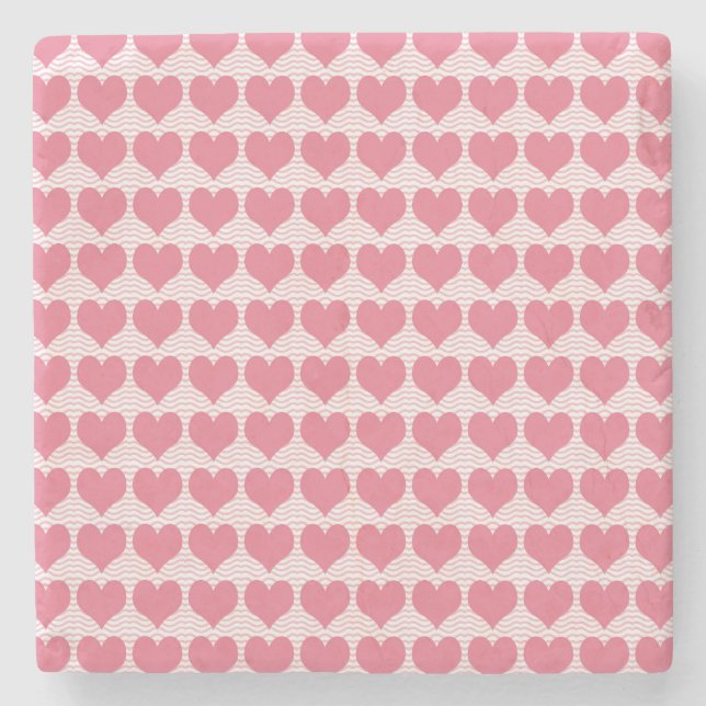 Posavasos De Piedra Patrón continuo de corazones rosas (Anverso)