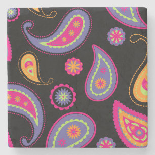 Posavasos De Piedra Patrón continuo de Paisley colorido