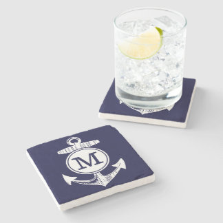 Posavasos De Piedra Patrón de anclaje azul de la Marina Náutica