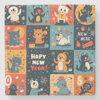 Posavasos De Piedra Patrón de año nuevo de piedra