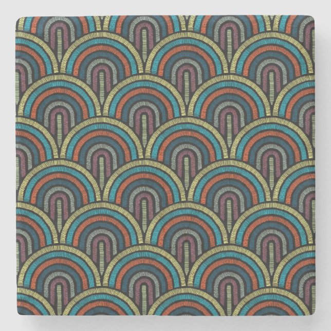 Posavasos De Piedra Patrón de arco de bordado Boho Monador de mármol (Anverso)