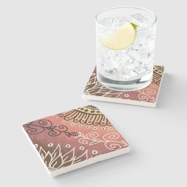 Posavasos De Piedra Patrón de arte gracioso rojo (Lateral)