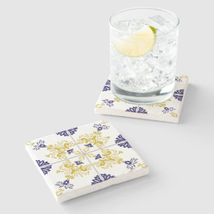 Posavasos De Piedra Patrón de Baldosa Mediterránea Floral Talavera