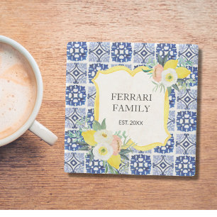 Posavasos De Piedra Patrón de baldosas mediterráneas italianas de limó