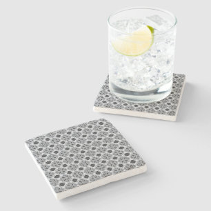 Posavasos De Piedra Patrón de baldosas ornamentales gris vintage