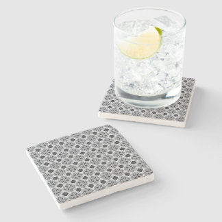 Posavasos De Piedra Patrón de baldosas ornamentales gris vintage