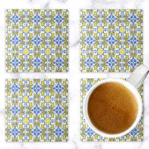 Posavasos De Piedra Patrón de Baldosas Portuguesas Amarillo Blanco Azu