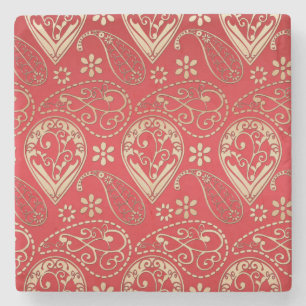 Posavasos De Piedra Patrón de Bandana de Paisley Red Gold