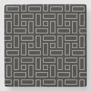 Posavasos De Piedra Patrón de bloques lineales en blanco y negro - neg