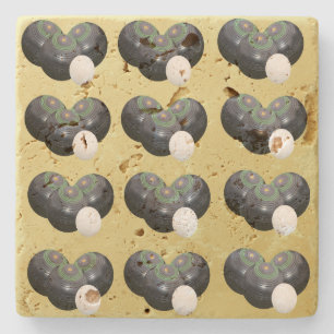 Posavasos De Piedra Patrón De Bolas De Oro Y De Césped Negro,