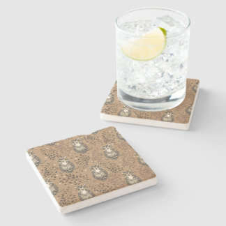 Posavasos De Piedra Patrón de bosques ilustrado de lechuza marrón