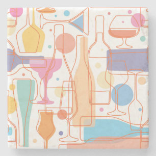 Posavasos De Piedra Patrón de botellas de vino y lentes coloridos