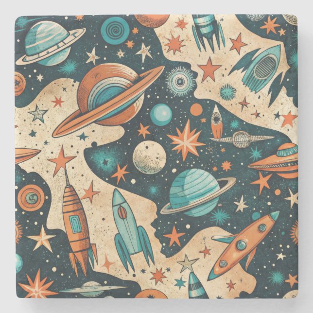 Posavasos De Piedra Patrón de buques de cohetes de naves espaciales vi (Anverso)