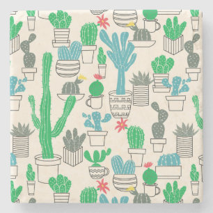 Posavasos De Piedra Patrón de cacti floral natural