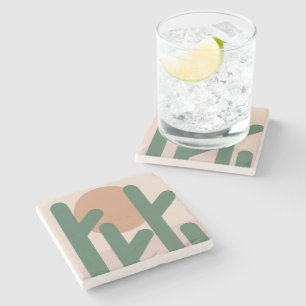 Posavasos De Piedra Patrón de Cactus Art Earthy Modern Mid Century