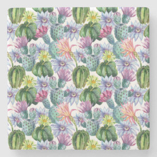 Posavasos De Piedra Patrón de cactus de color de agua pintado a mano