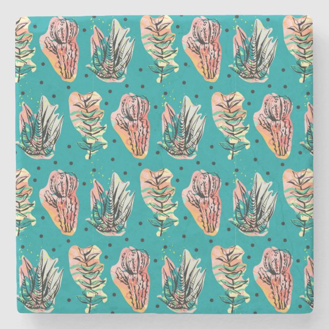 Posavasos De Piedra Patrón de Cactus Gráficos Suculentos (Anverso)
