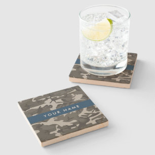 Posavasos De Piedra Patrón de camuflaje gris, tu nombre, Personaliza