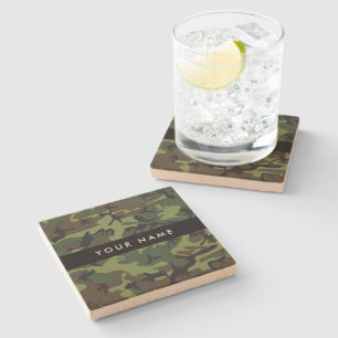 Posavasos De Piedra Patrón de camuflaje verde, nombre, personalización